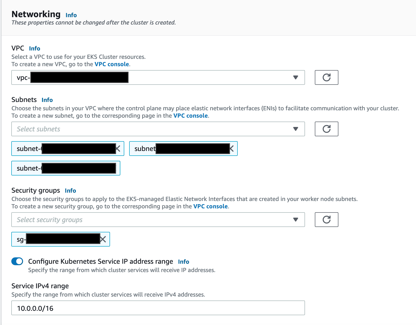 In this case, I placed my peered VPC name, chose three availability zones from my EU West region, and specified a security group allowing 27015 - 27017 access to Atlas CIDR.