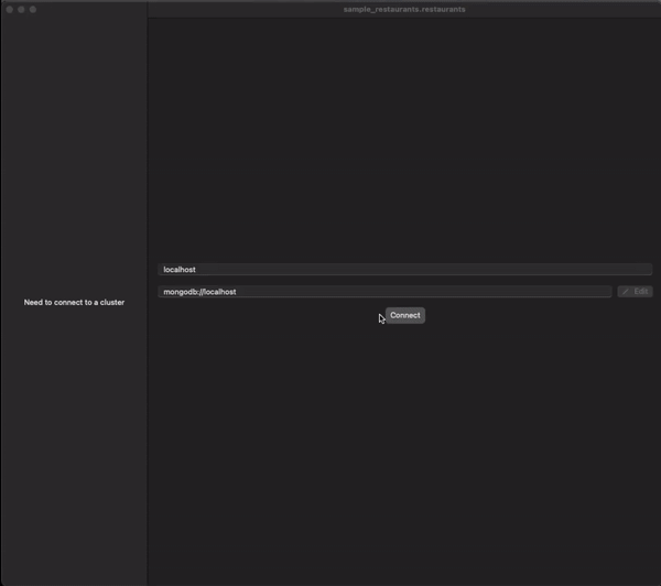 A simple desktop browser, connecting to a MongoDB cluster, browsing the collections, and enabling Change Streams. We then see change-stream events shown in the tool. Changes showup as a yellow JSON document which shows the changes as well as the new doc. Inserts show as green, and deletes as red.
