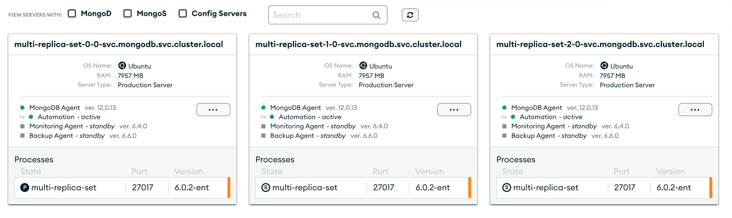Ops Manager Multi-Kubernetes-Cluster Deployment view in Ops Manager 