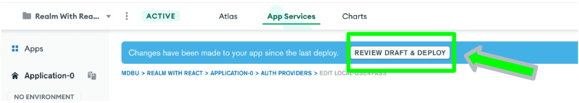 Review Draft & Deploy button in App Services