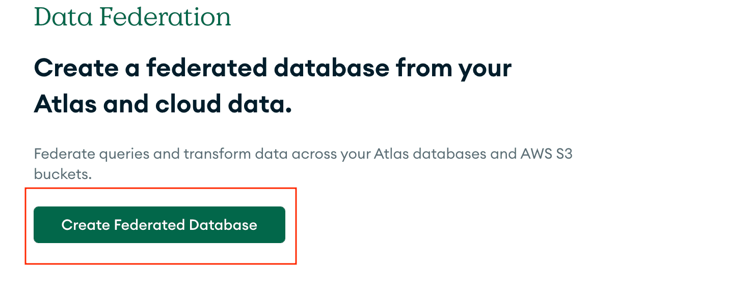 Screenshot from the MongoDB Atlas Data Lake overview page with a red box highlighting the Create Data Lake button.