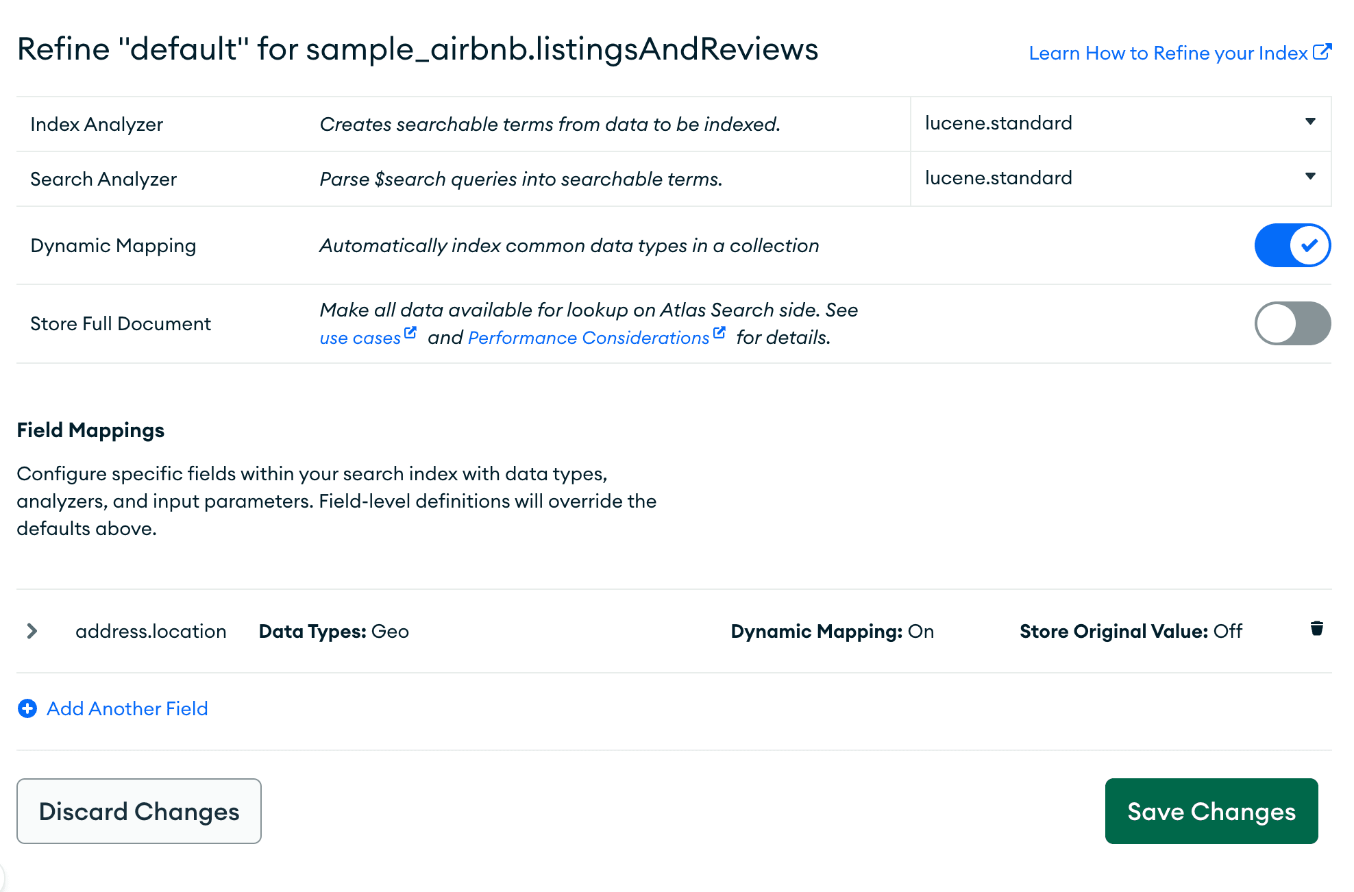 Atlas Search index setup