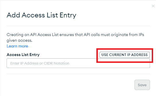Add IP/CIDR range access list