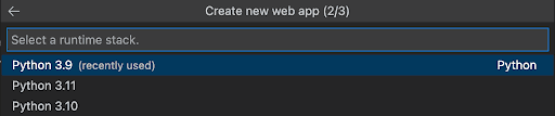 screenshot of which runtime stack to select for this project