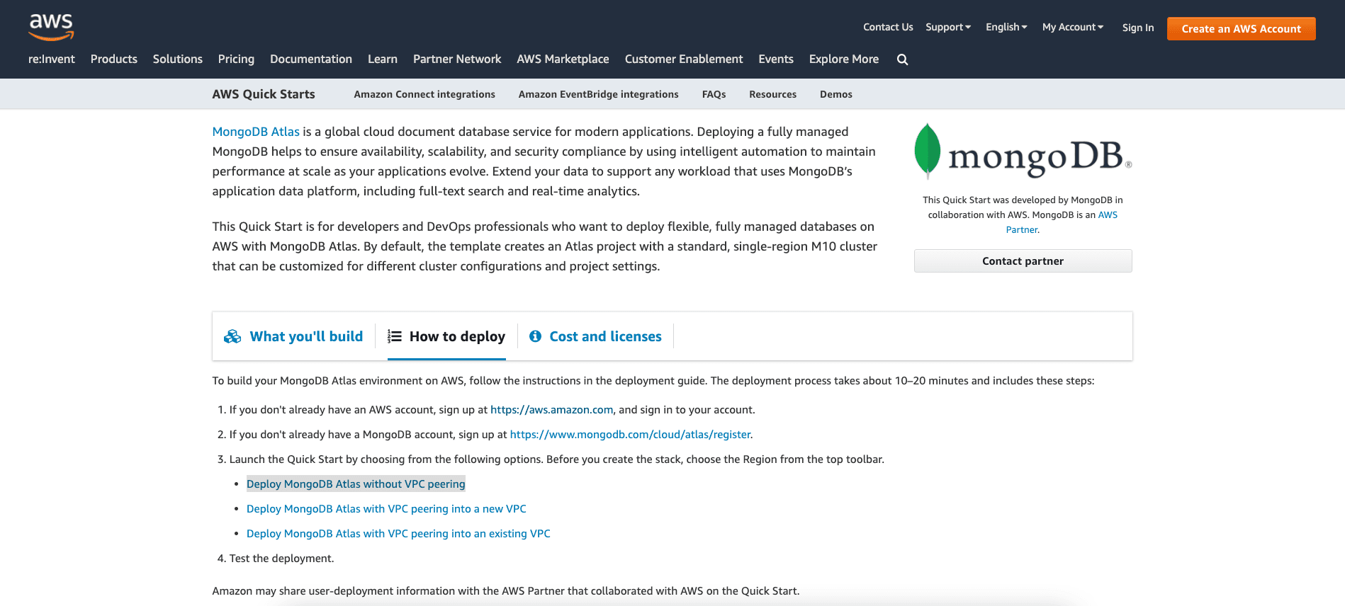 MongoDB Atlas with AWS CloudFormation Quick Start