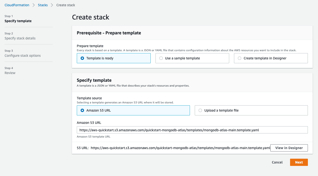 MongoDB Atlas with AWS CloudFormation Quick Start