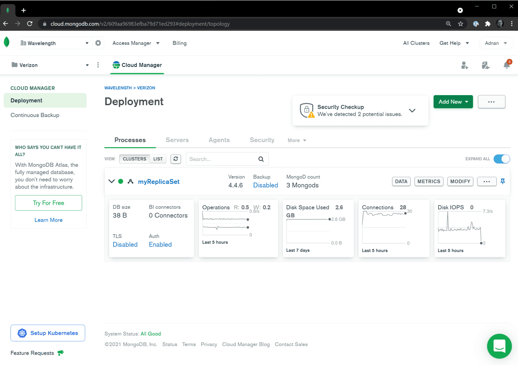 Cloud Manager Replica Set Deployed