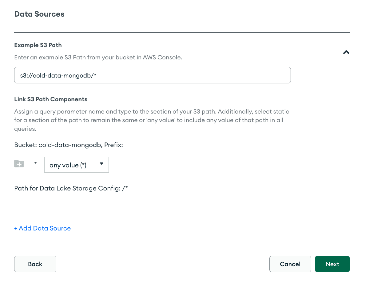 Configuration of file path in the cold-data-mongodb bucket