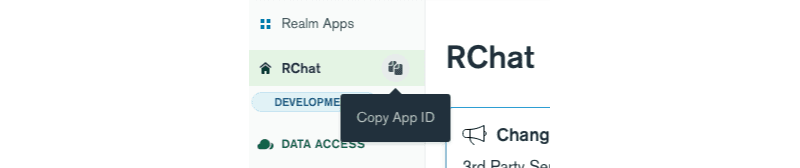 Screen capture of how to copy the App ID in the Atlas UI