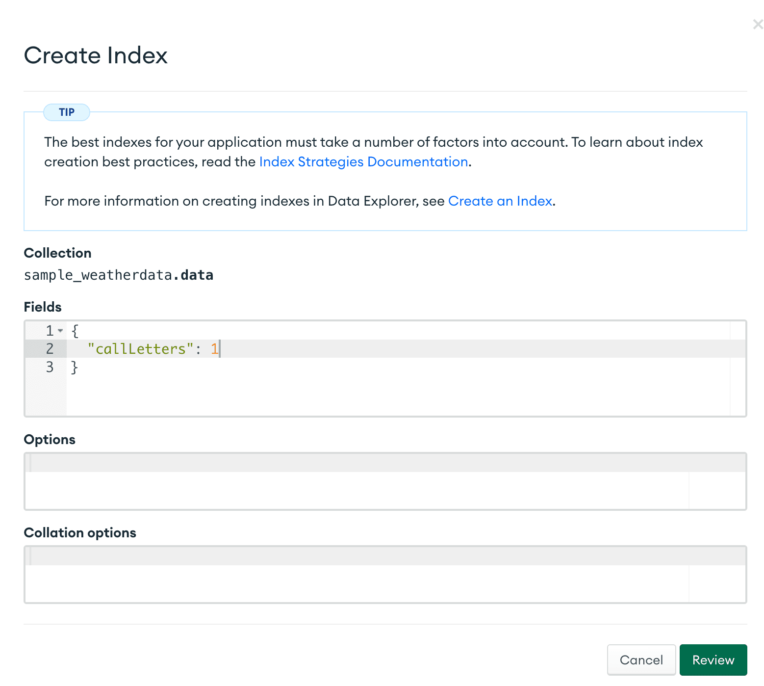 Create index on sample_weatherdata.data collection