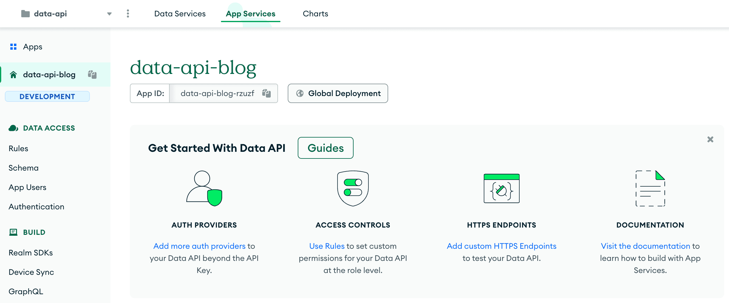 The application is visible now through Atlas UI, in the App Services tab