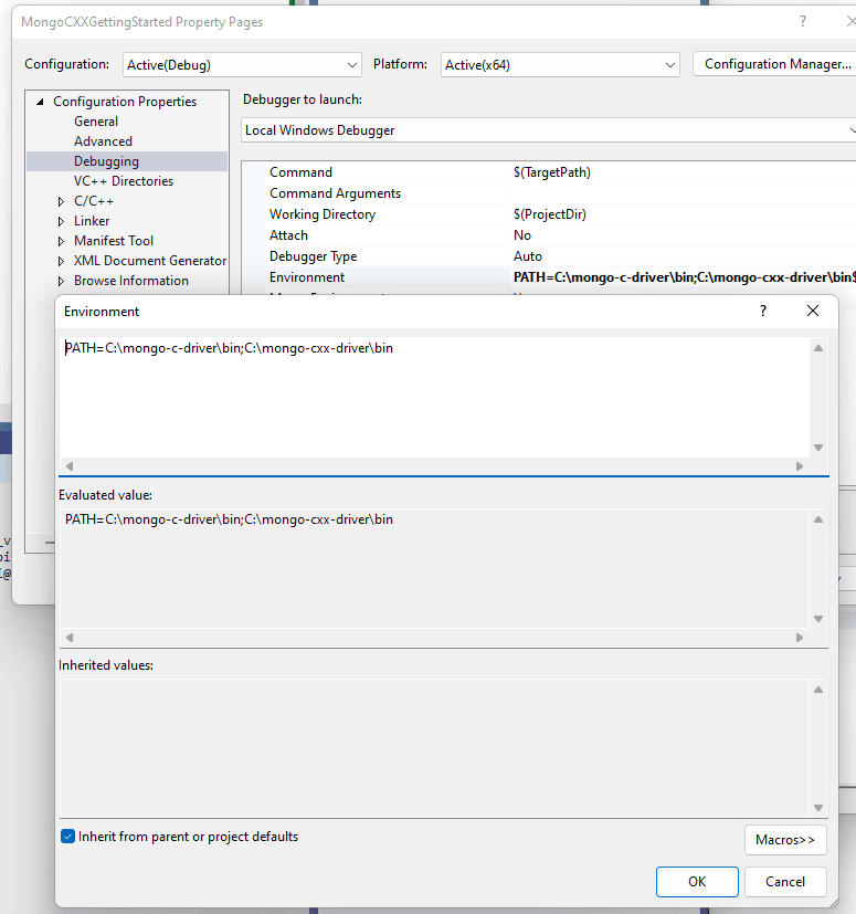 Microsoft Visual Studio debugging environment