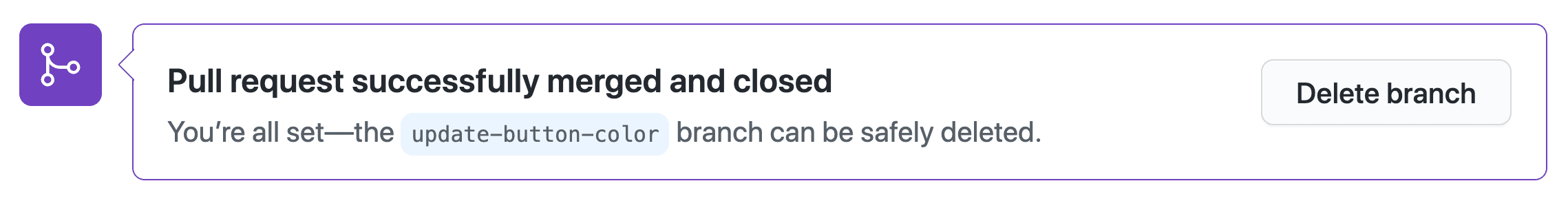 Screenshot of the option to delete the branch