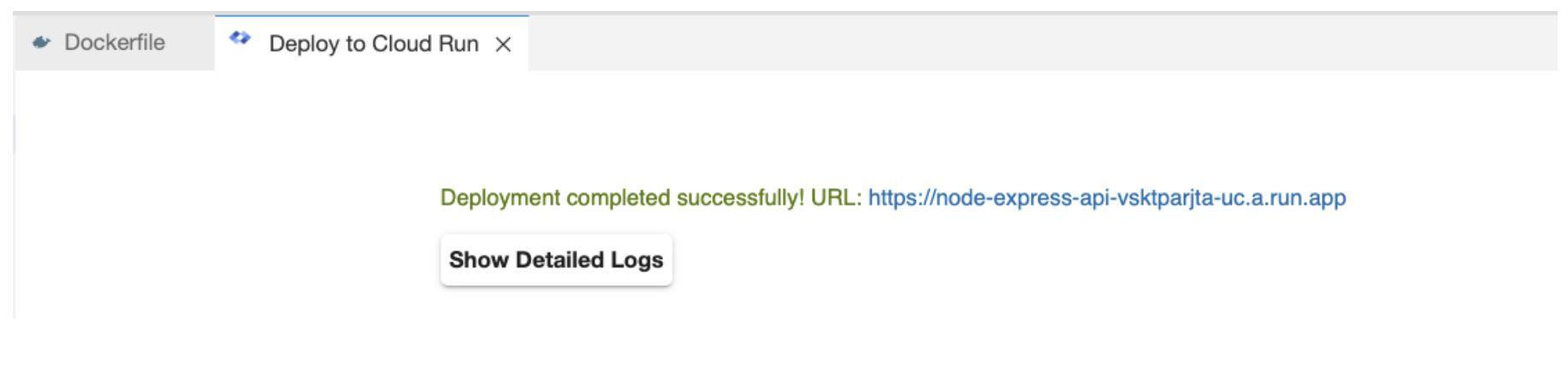 Screenshot displaying the message 'Deployment completed successfully!' and the deployment URL.
