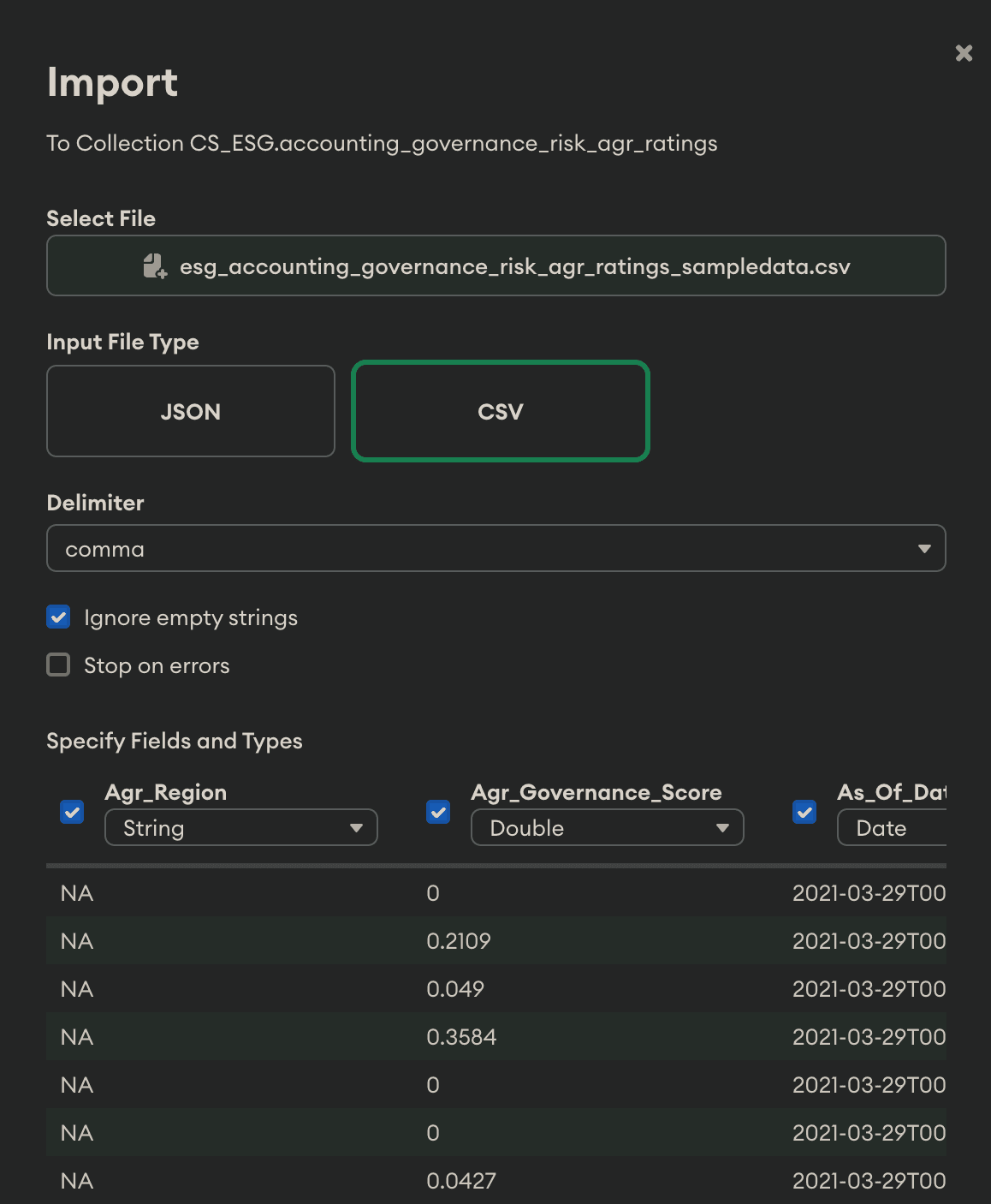 Importing the data using MongoDB’s Compass GUI