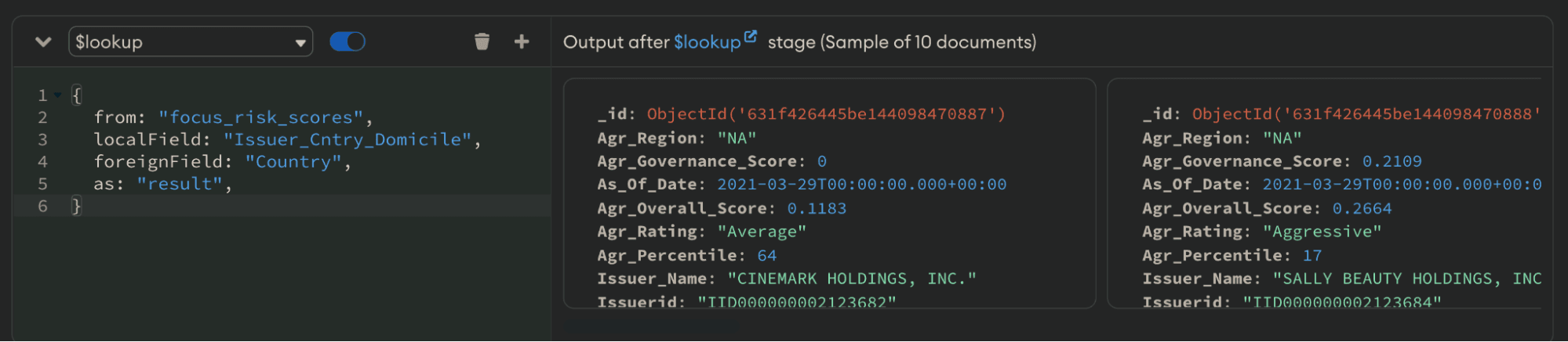$lookup stage run in MongoDB Compass