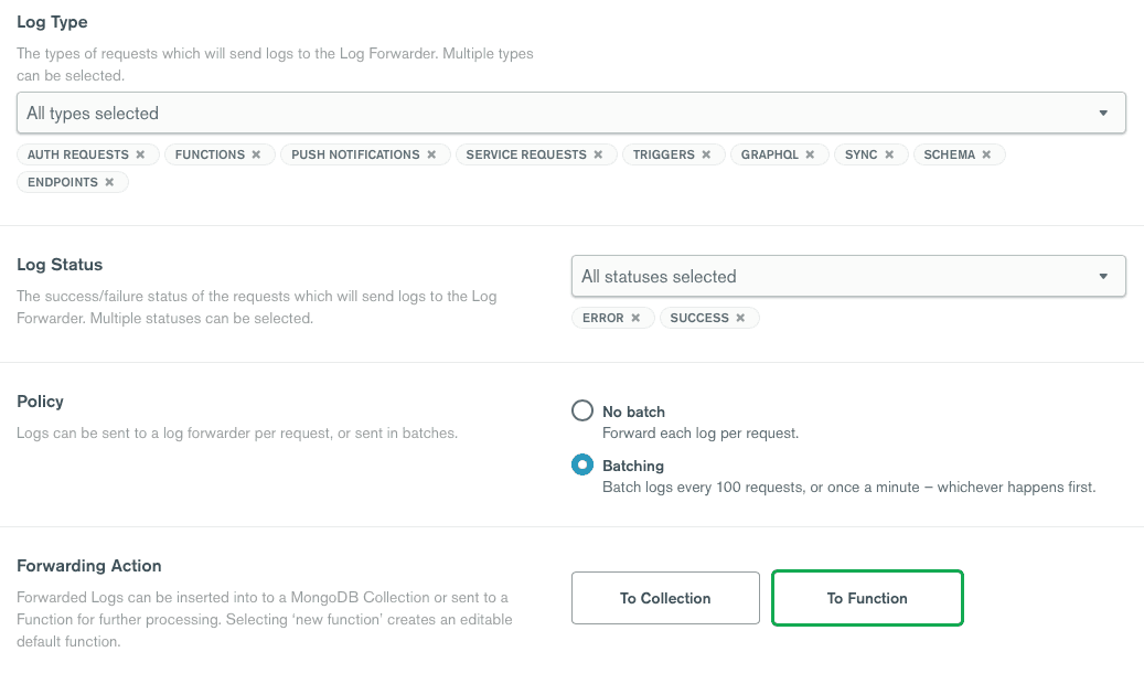 MongoDB Atlas Log configuration