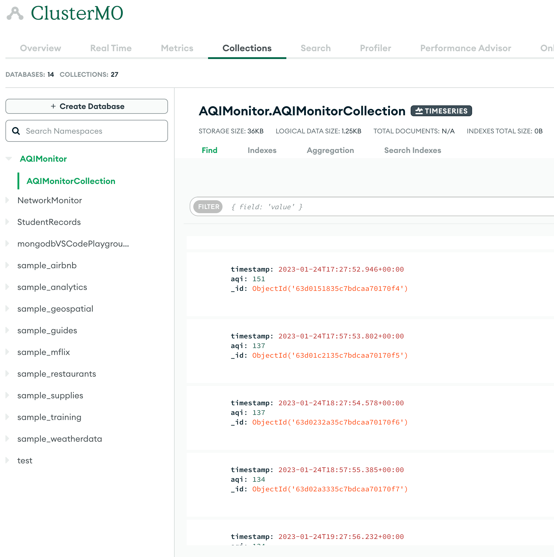 MongoDB time series in MongoDB Atlas