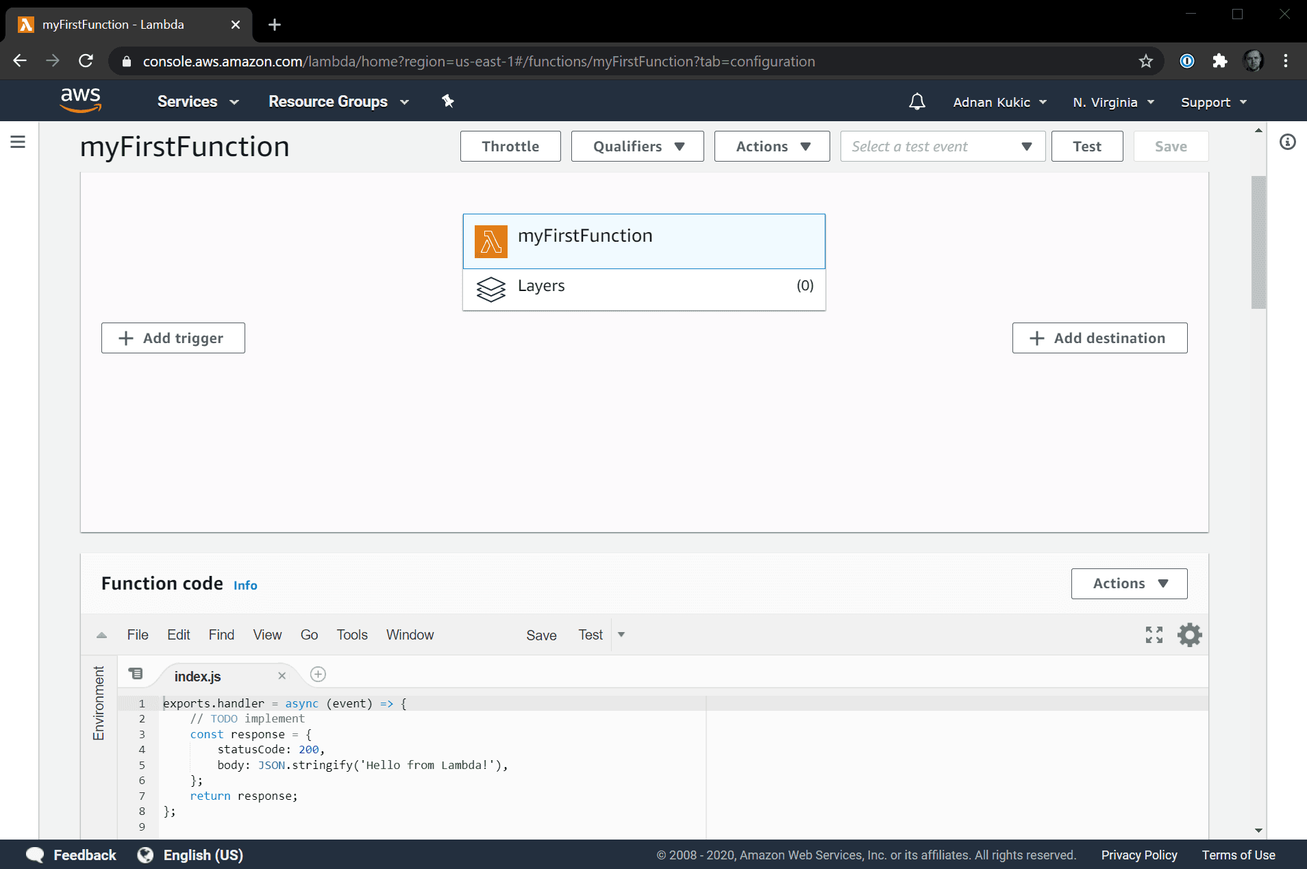 AWS Lambda New Function Dashboard