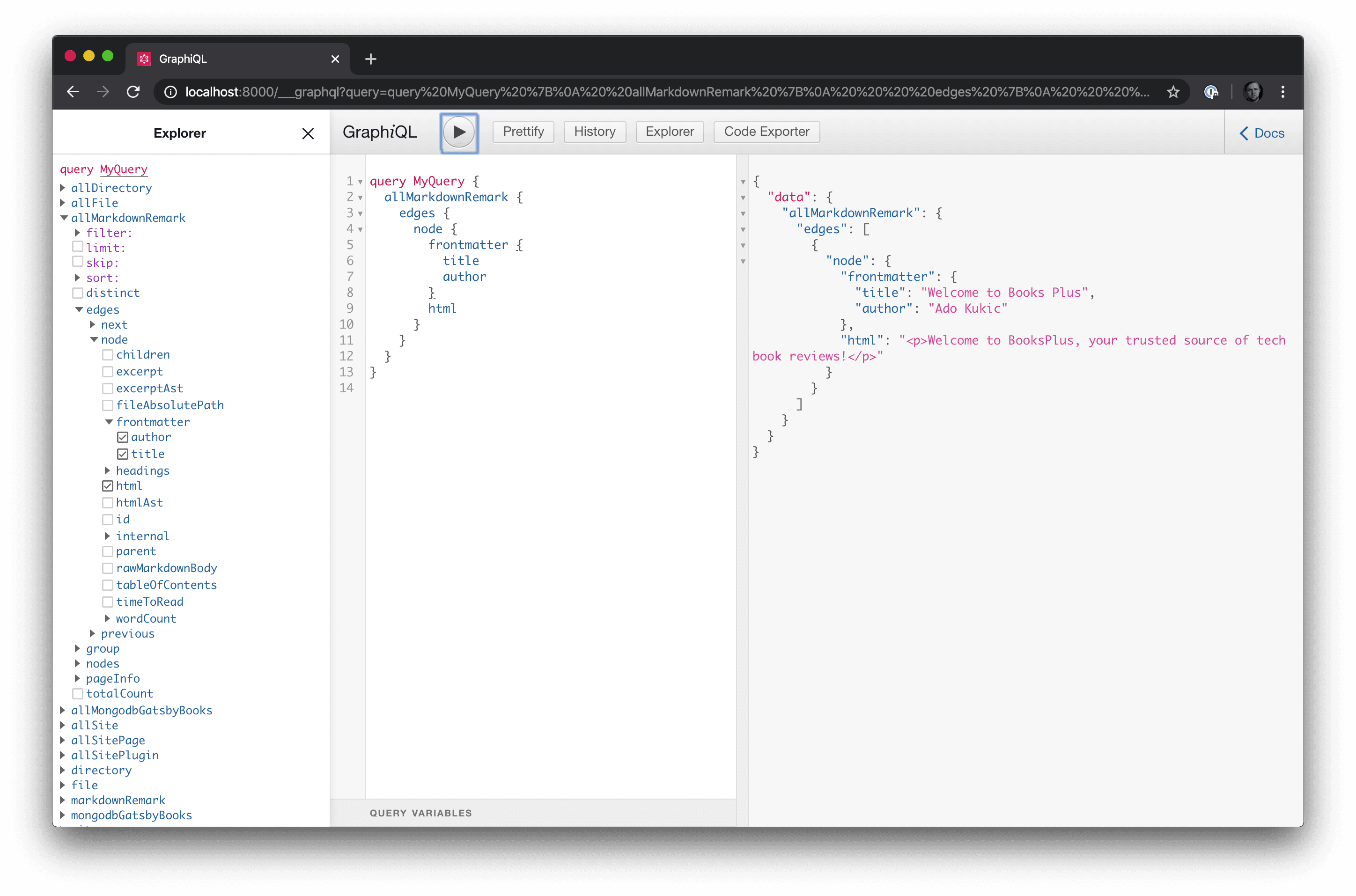 GraphiQL Markdown Query