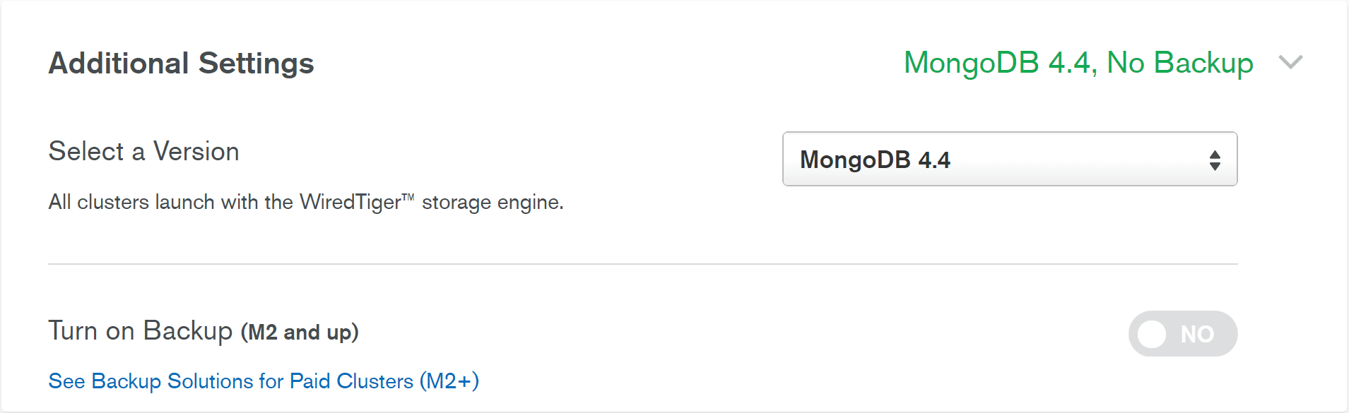 Configurações adicionais do MongoDB Atlas cluster