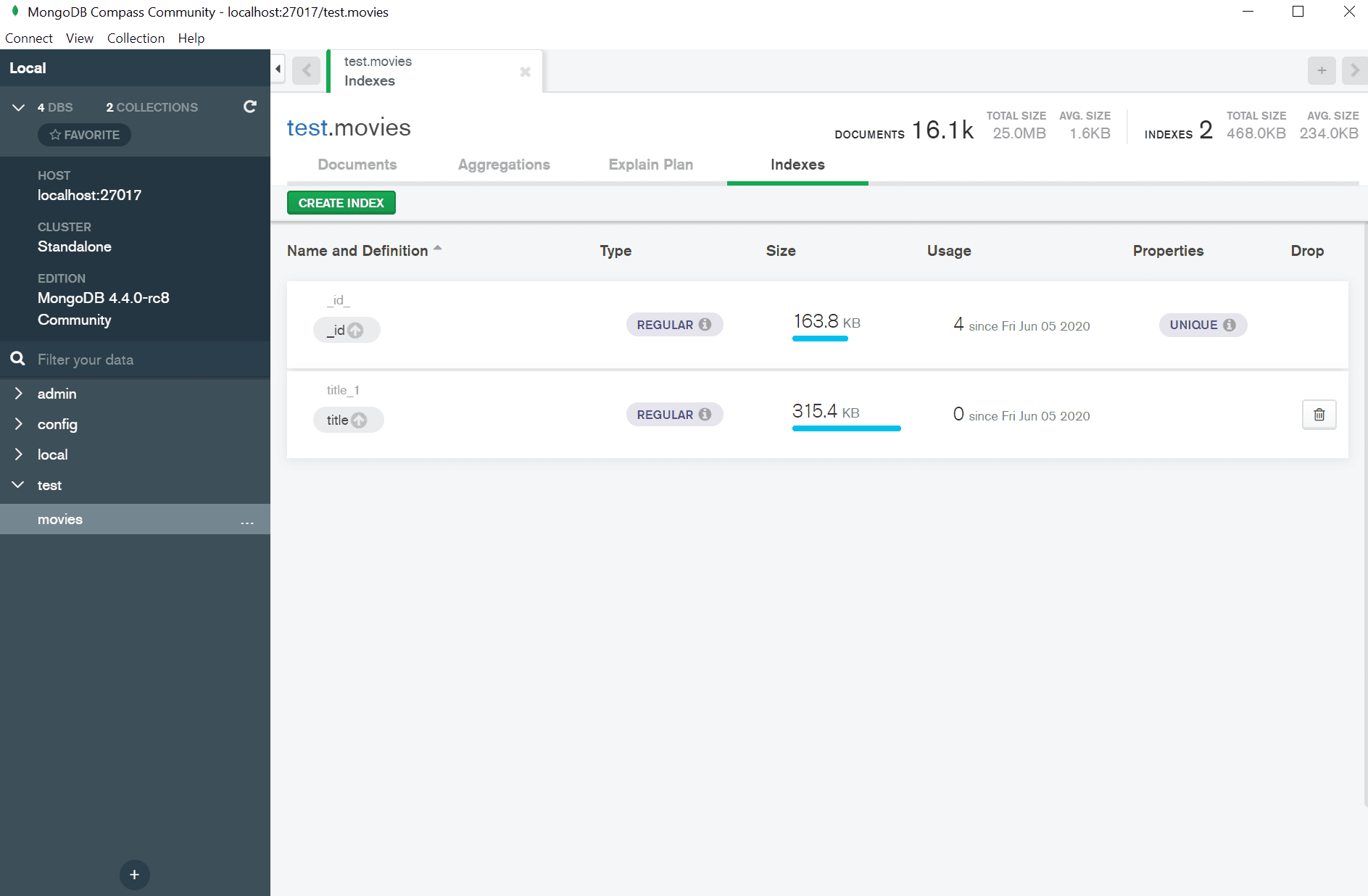 MongoDB Compass Indexes