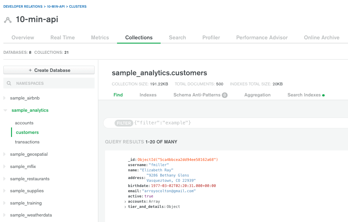 Sample Analytics Dataset