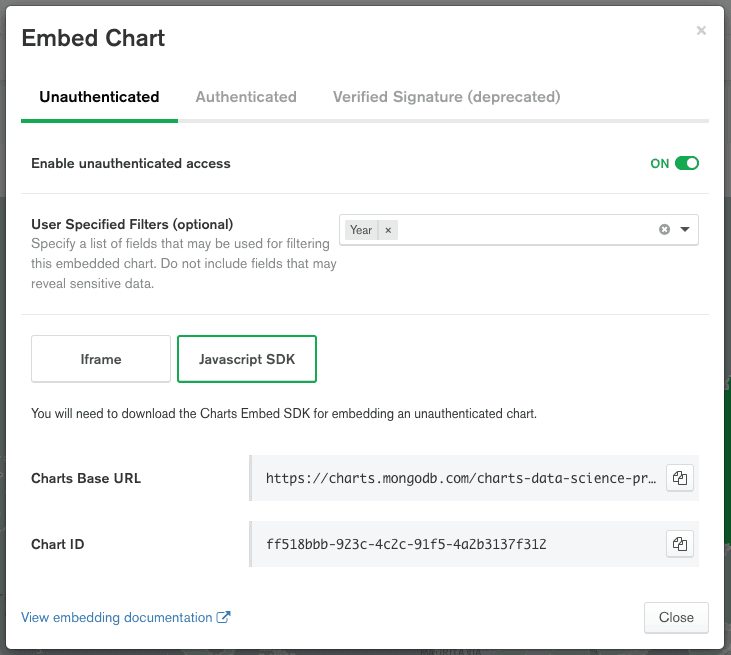 Embed Chart configuration