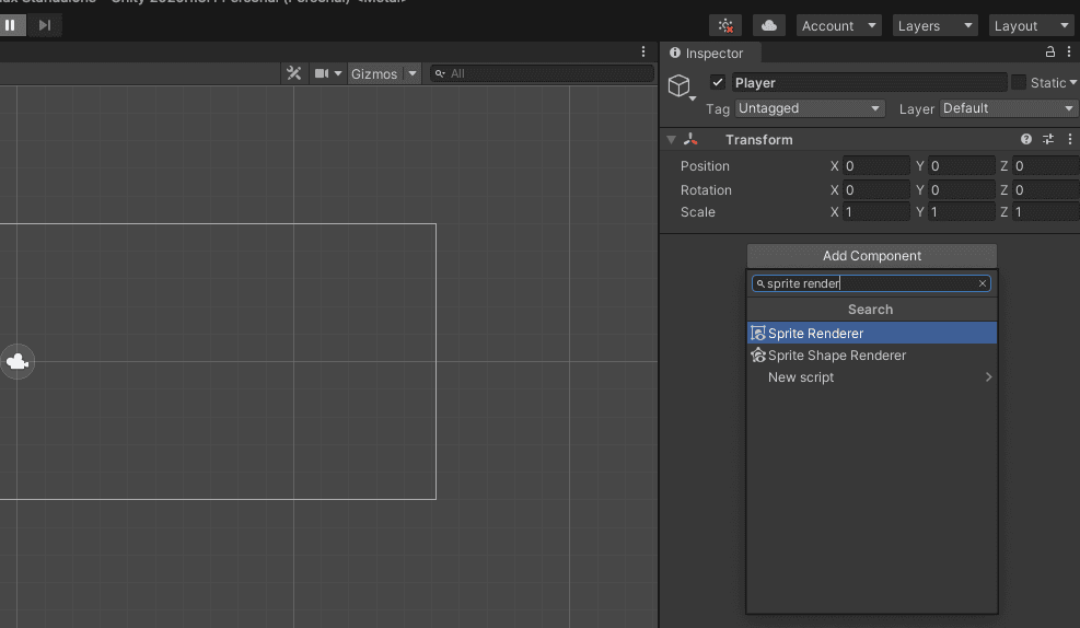 Adicionar renderizador Sprite ao objeto de jogo
