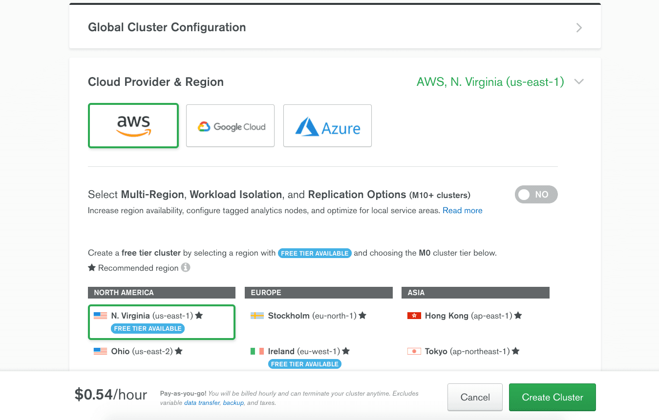 Create a New MongoDB Atlas Cluster