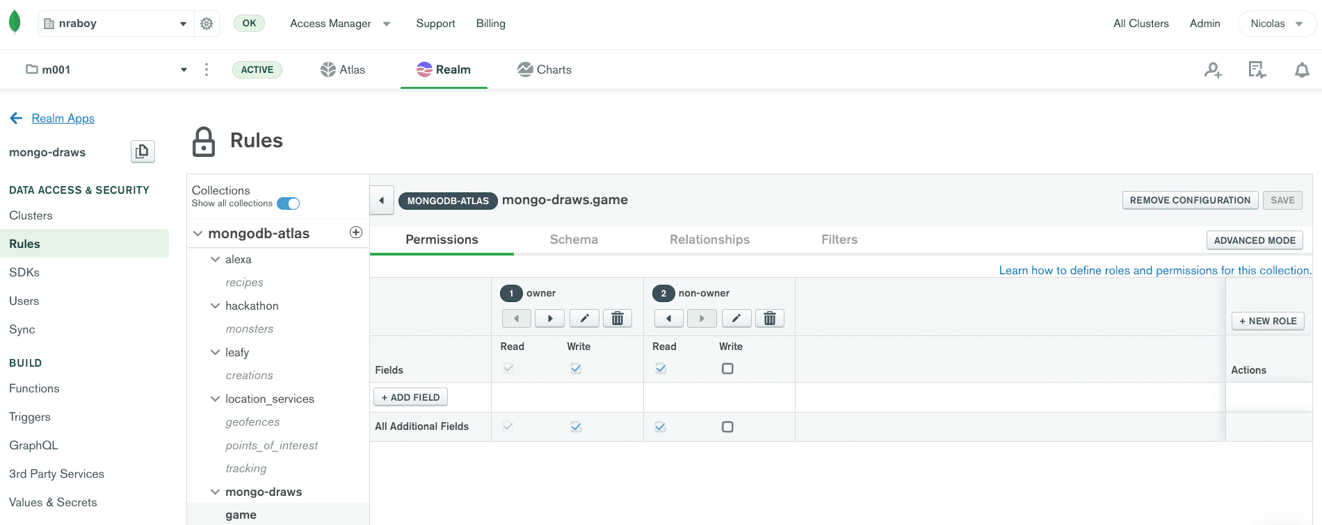 MongoDB Realm Owner and Non-Owner Rules