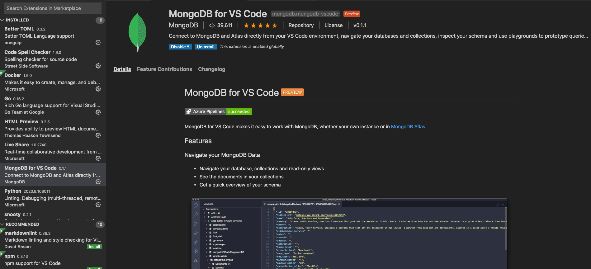 Install the MongoDB Visual Studio Code Extension