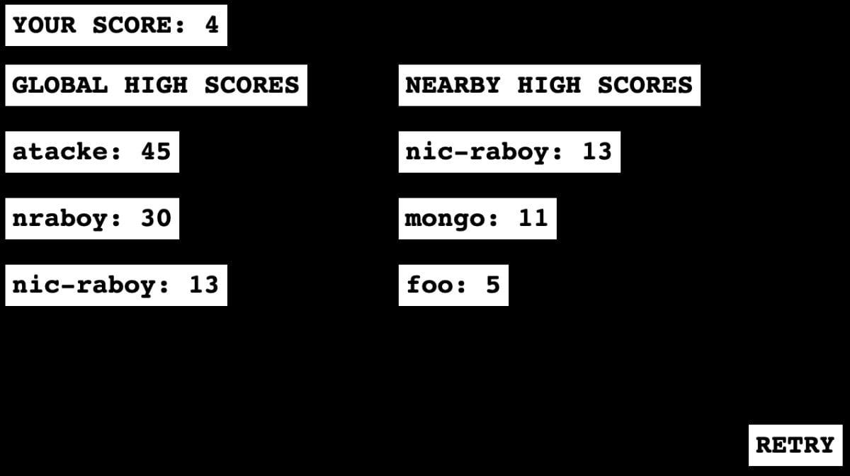 Phaser with MongoDB Leaderboard Example, Game Over Scene