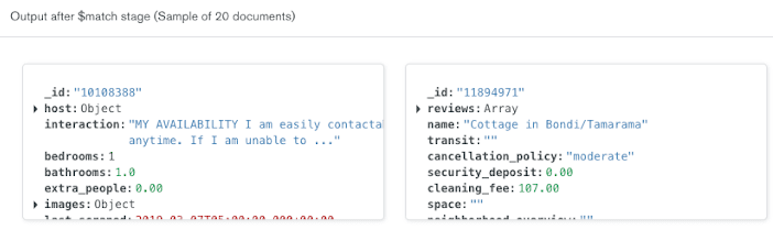 $match stage output