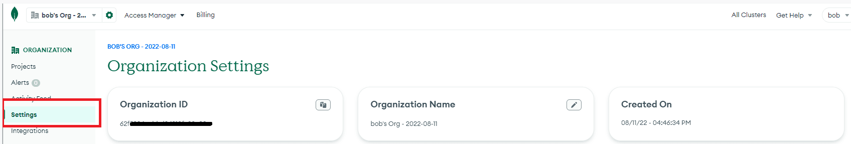 Organization Settings, Organizational ID lookup