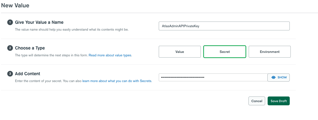 Private Key (Secret) of Atlas Admin API