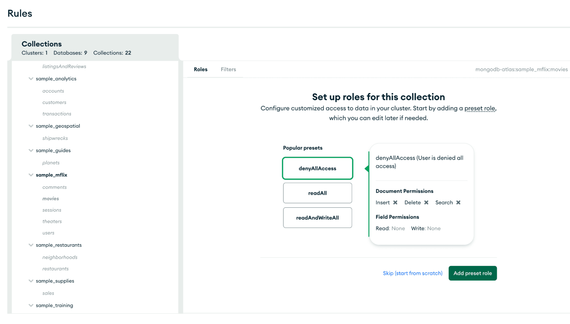 A rule in App Services consists of Roles and Filters