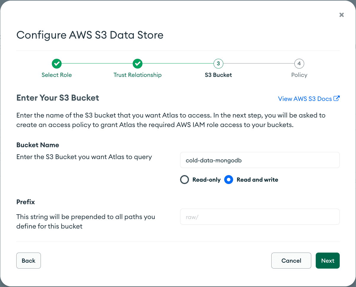 S3 bucket configuration in Atlas Data Federation