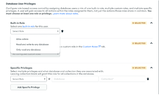 selecting user privileges to assign read/write access