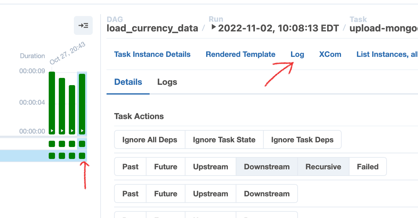 showing log details view