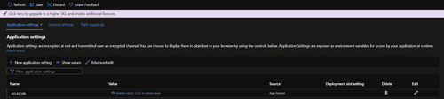 Screenshot of Azure Web App App Settings
