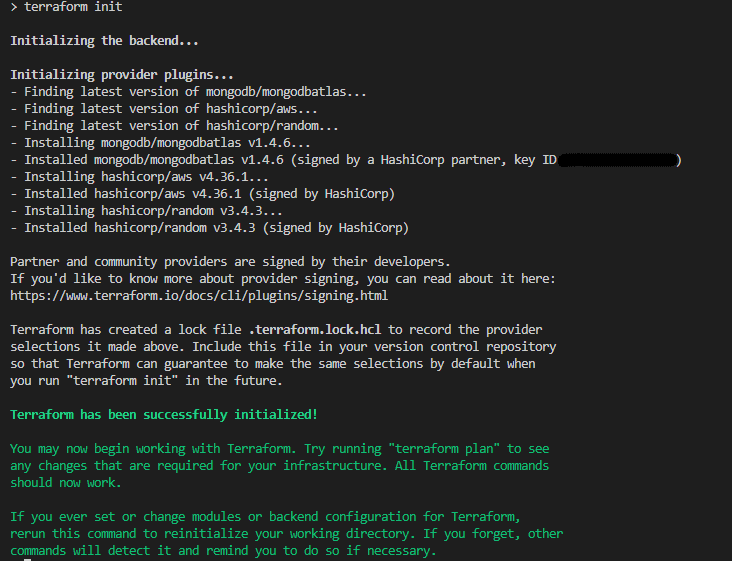 terraform init command, Terraform has been successfully initialized!