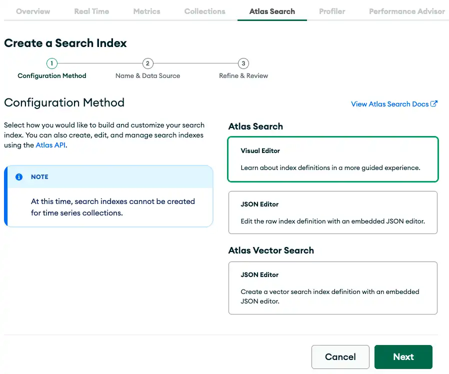 Screenshot of Create an Atlas Search Index modal window
