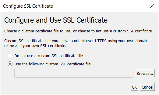 Screenshot of Tableau with the SSL Certificate panel open