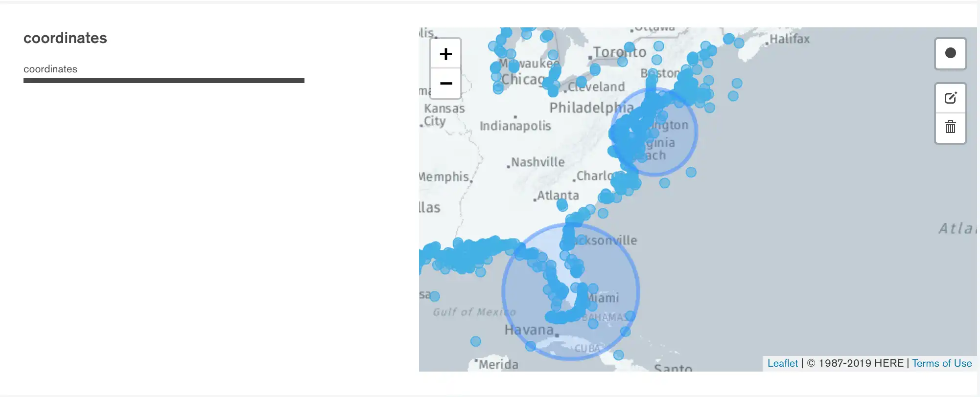 Image showing map with filter circles drawn