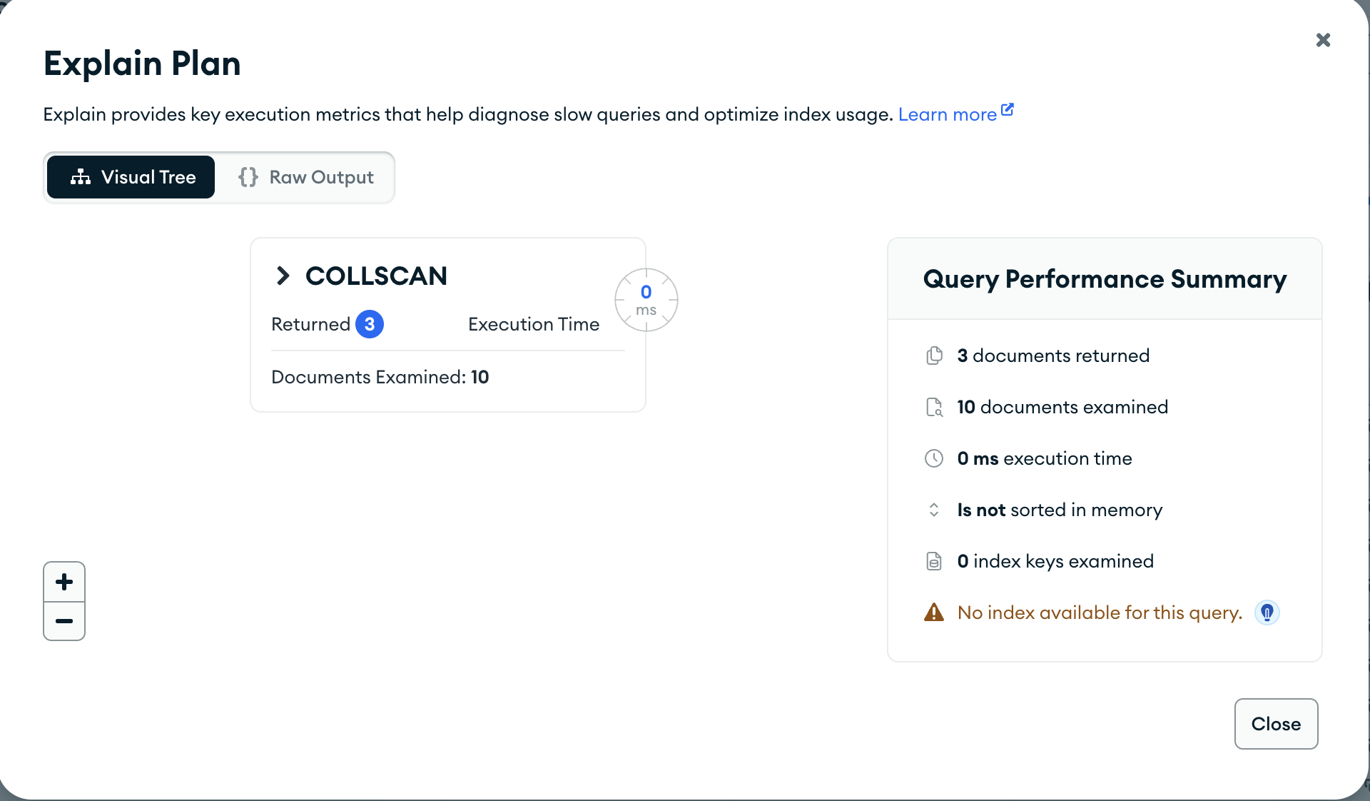 Compass no index query plan