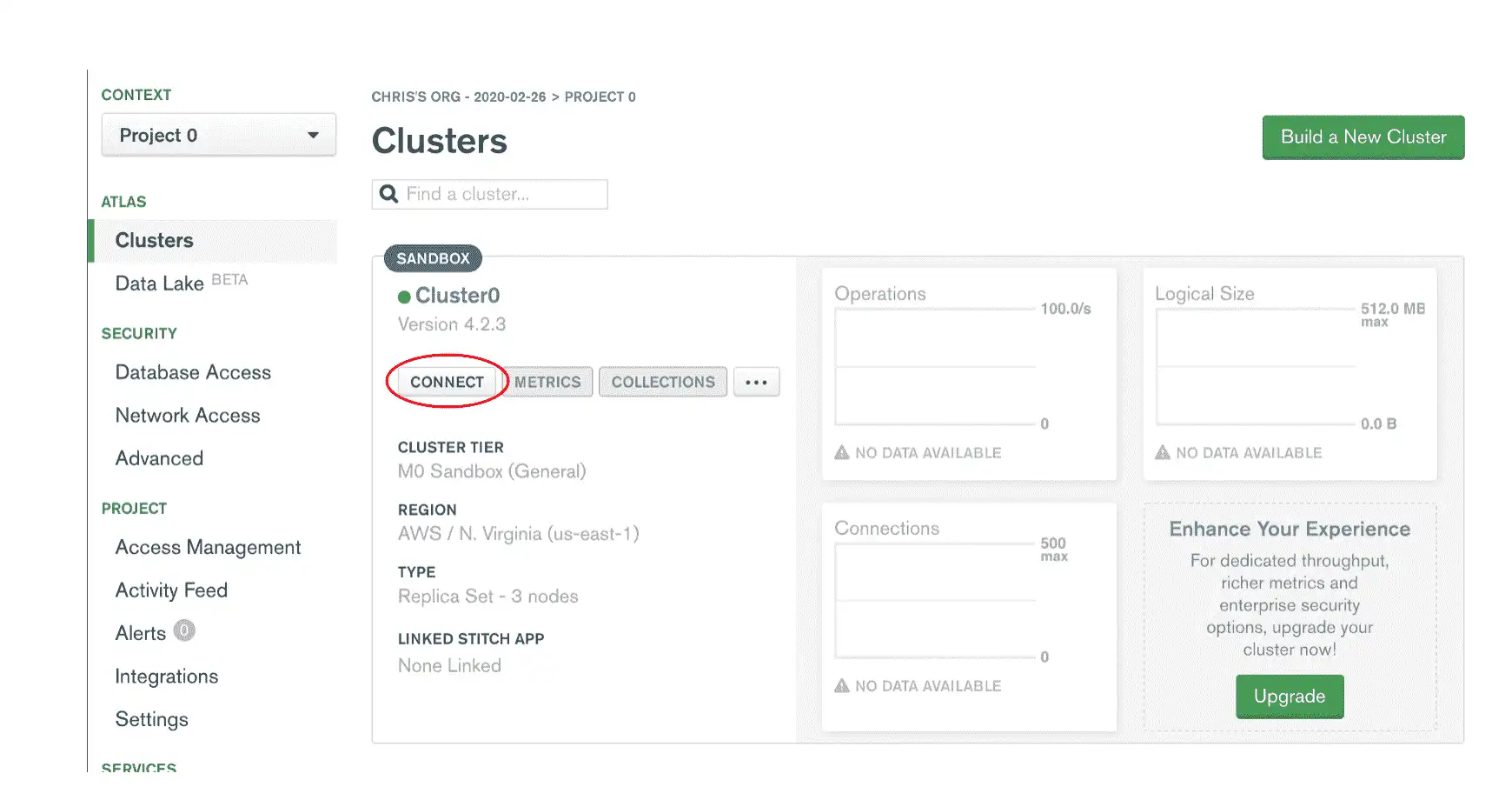Atlas Connection GUI cluster selection screen