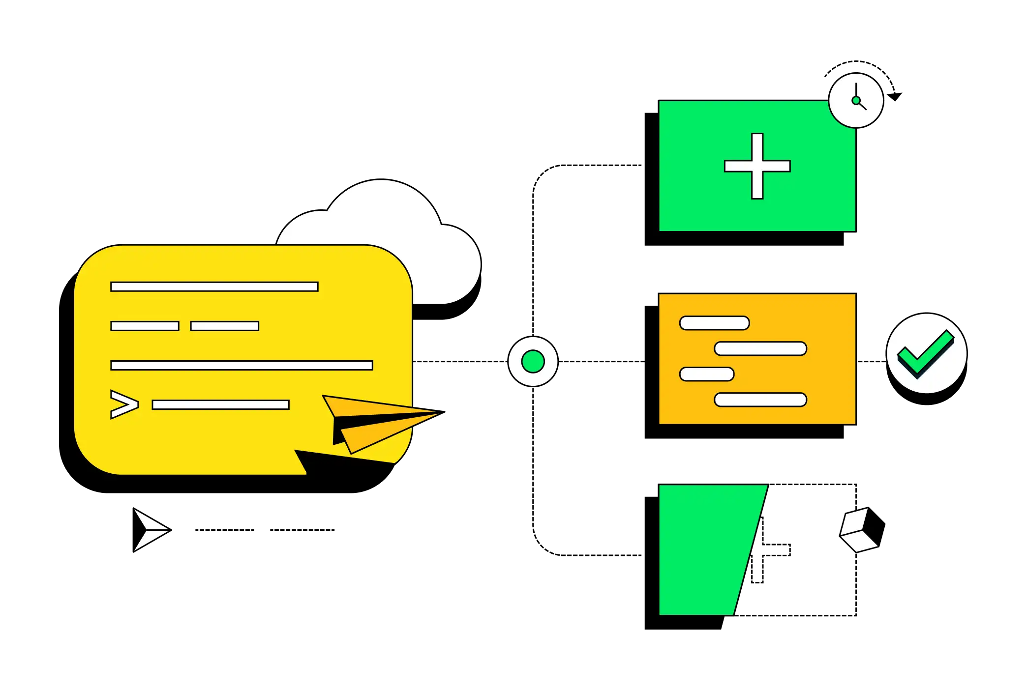 Abstract illustration showing a terminal interacting with different systems