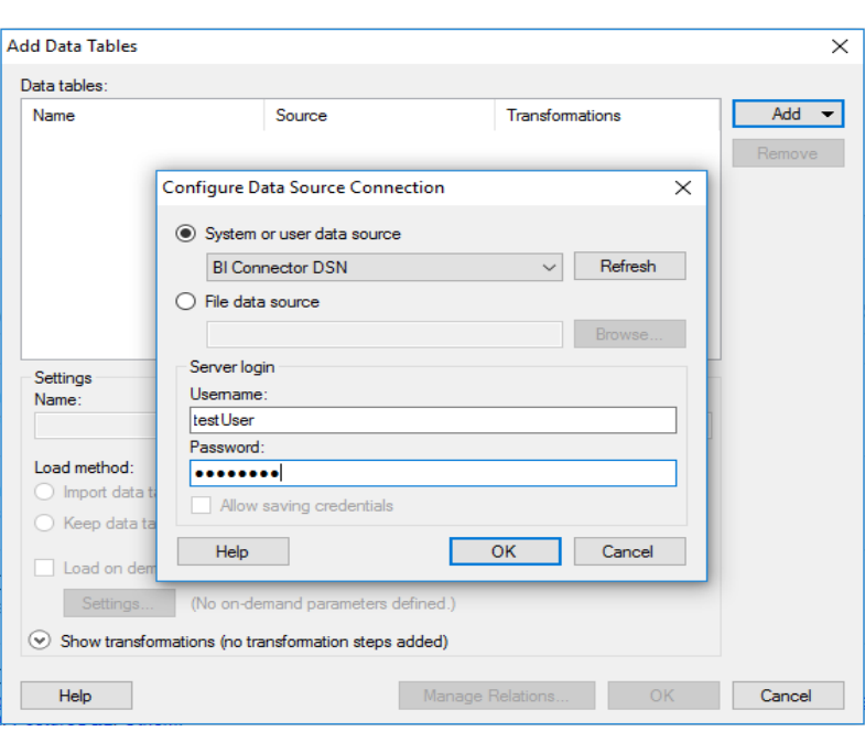 Screenshot of the Spotfire Configure Data dialog