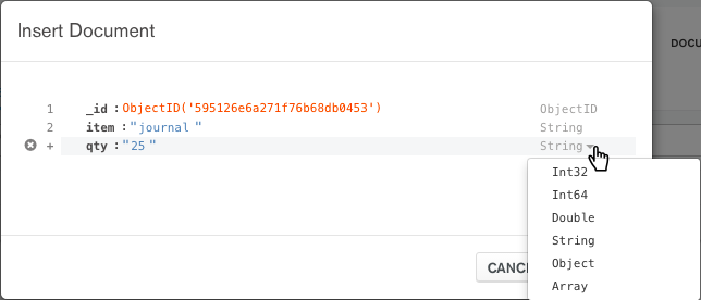 Changing the type of a field-and-value pair.